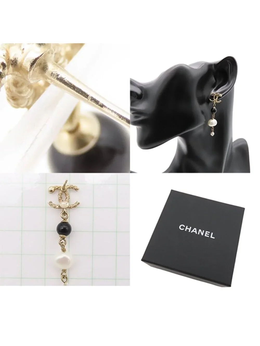Chanel Earrings Gold Metal Pearl Rhinestone CC Logo